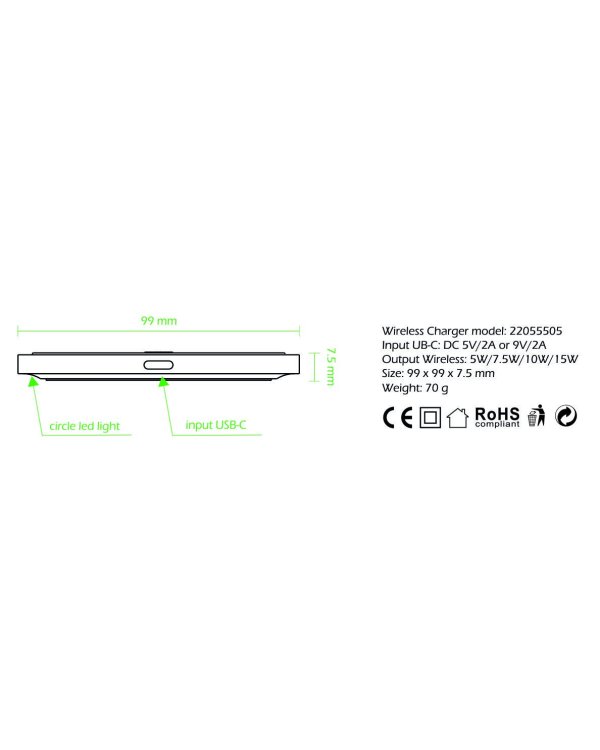 Swissten 15W Беспроводное зарядное устройство с USB-C 1.5m кабелем