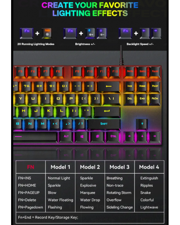 RoGer K80 Игровая Проводная Механическая клавиатура RGB / USB