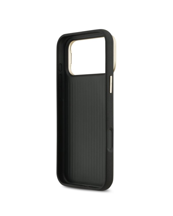 Guess PU Grained 4G Logo Stand Camera Frame Case Защитный чехол для iPhone 17 Pro Max / чёрный