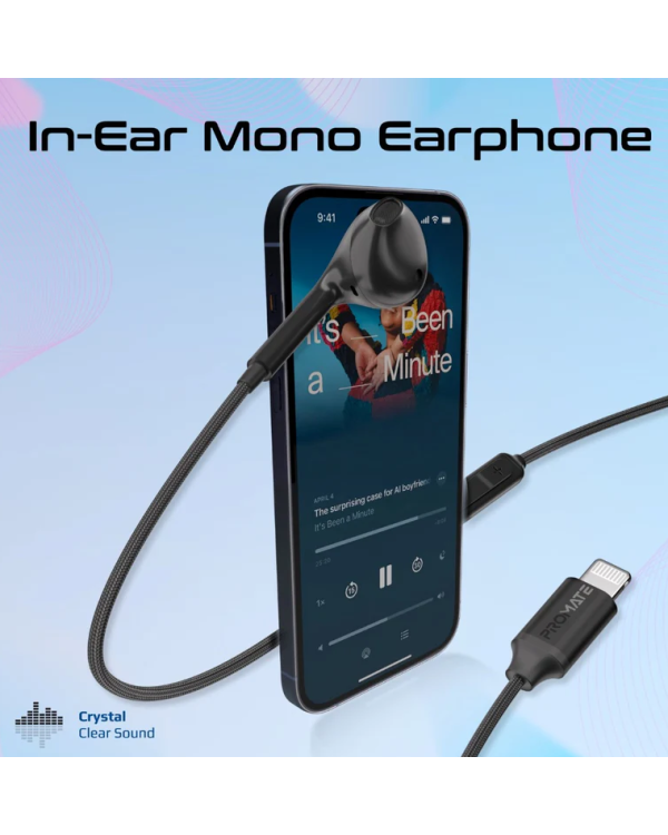 Promate MonoPod Ergonomic Mono MFI Certified In-Ear Проводные наушники Lightning / 1.3m