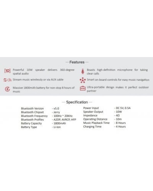 Promate Pylon Bluetooth 5.0 Портативная Колонка Kраснaя
