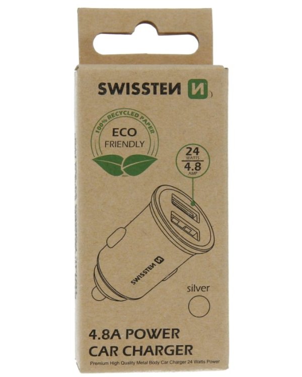 Swissten Eco Friendly Metal Премиум Автомобильная зарядка 2 x USB 4.8A