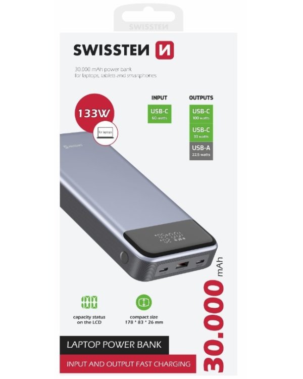Swissten Power Bank 133W Внешний аккумулятор30 000 mAh