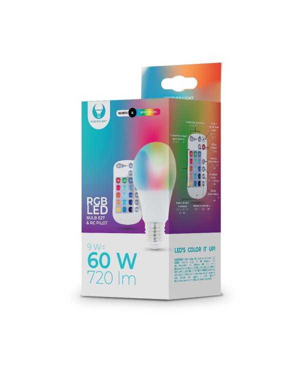 Forever Light E27 LED Лампочка A60 / 9W / 720 lm / 3000K / RGB / белый