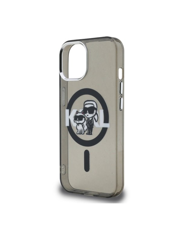 Karl Lagerfeld IML Glitter Karl and Choupette Sketch MagSafe Защитный чехол для iPhone 15 / чёрный