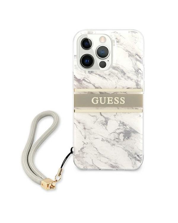 Guess GUHCP13XKMABGR Marble Strap Back Case Чехол для Apple iPhone 13 Pro Max Серый