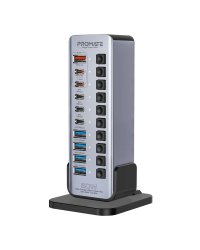 PROMATE GegaTower-60W Multiport Tower Hub 14-in-1 60W / QC3.0 / PD48W / USB 3.1 5Gbps