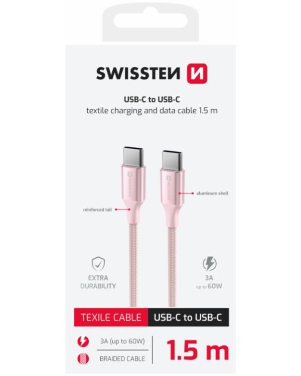 Swissten Textile II USB-C - USB-C Kабель для передачи данных и зарядки 1.5m