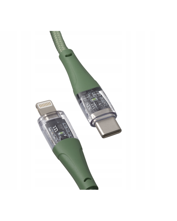 Qualo QTCN-CL-04 Transparent Nylon Kабель USB-C - Lightning / 12W / 1.5m / зеленый