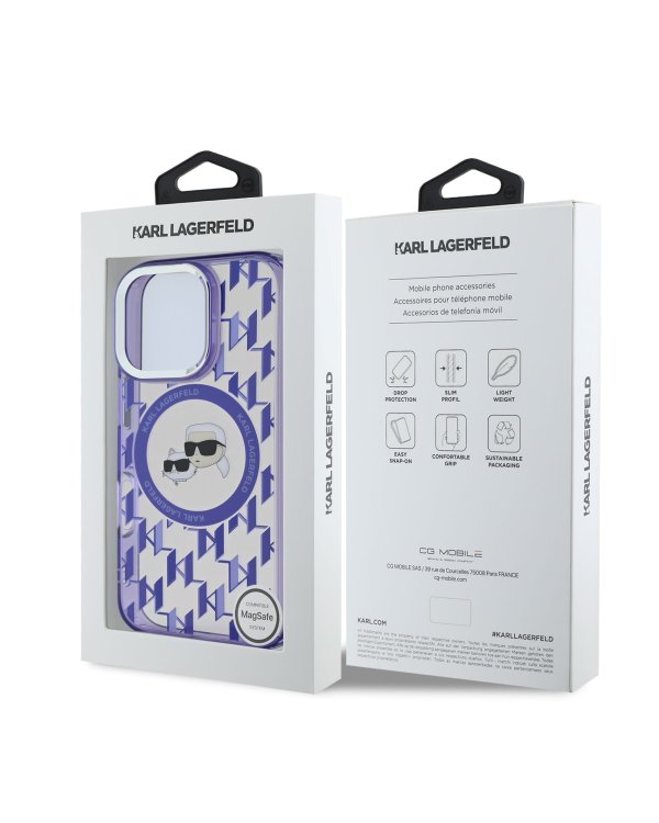 Karl Lagerfeld IML Monogram K&CH Heads MagSafe Case Защитный чехол для iPhone 16 Pro / фиолетовый