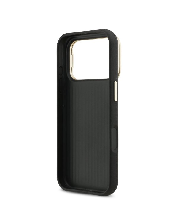 Guess PU Grained 4G Logo Stand Camera Frame Case Защитный чехол для iPhone 17 Pro / чёрный