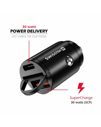 Swissten 30W Nano Металлический адаптер для автомобильного зарядного устройства с 30W PD / SCP
