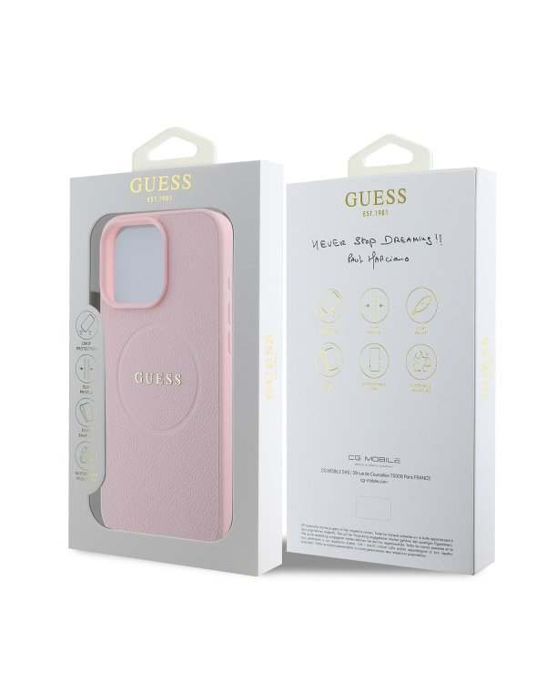 Guess PU Grained Classic Logo MagSafe Case Защитный чехол для iPhone 16 Pro / розовый