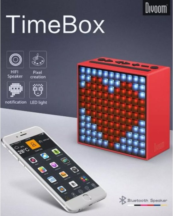 Divoom TimeBox Bluetooth 4.0 Портативная колонка с экраном / Будильник / Апликация / Соц. сети / Градусник Kрасный