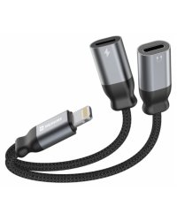 Swissten Textile Lightning Audio Charging Адаптер 2x Lightning 0.12m