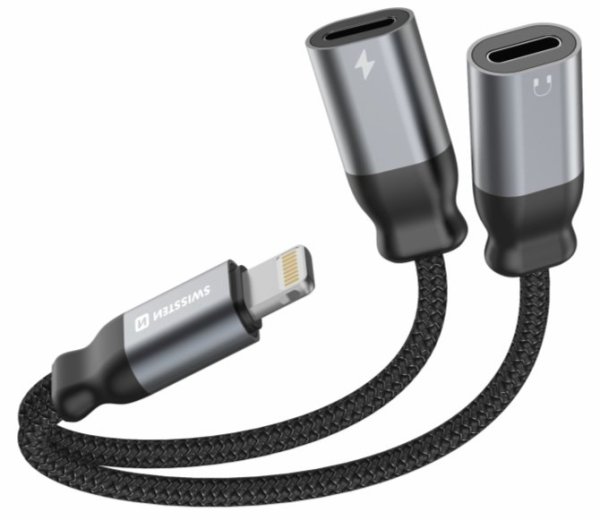Swissten Textile Lightning Audio Charging Адаптер 2x Lightning 0.12m