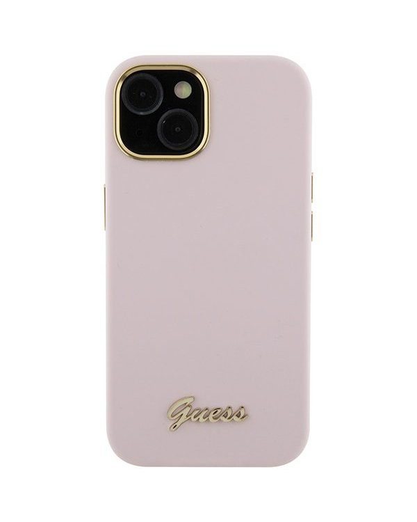 Guess Silicone Script Metal Logo & Frame Back Case Защитный Чехол для Apple iPhone 15