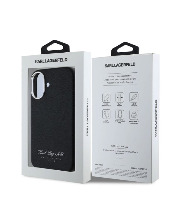 Karl Lagerfeld Grained PU Hotel RSG Case Защитный чехол для iPhone 16 / чёрный