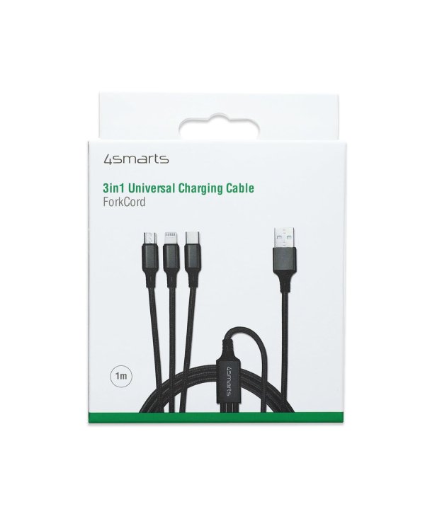 4smarts Textile Cable 3in1 ForkCord Кабель для зарядки Micro USB / USB-C / Lightning / 1m
