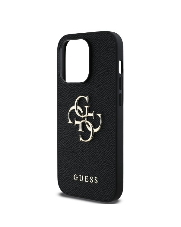 Guess PU Grained 4G Metal Logo Case Защитный чехол для iPhone 13 Pro / чёрный
