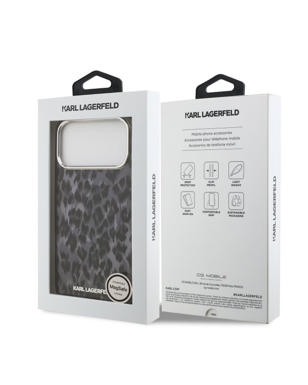 Karl Lagerfeld IML Leopard MagSafe Case Защитный чехол для iPhone 17 Pro Max / серый