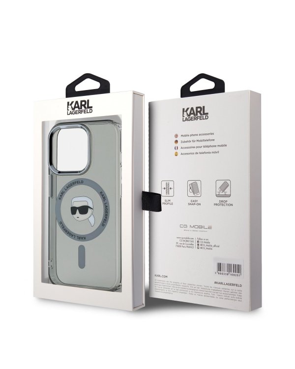 Karl Lagerfeld IML Karl Head Metal Frame MagSafe Case Защитный чехол для iPhone 15 Pro Max / чёрный