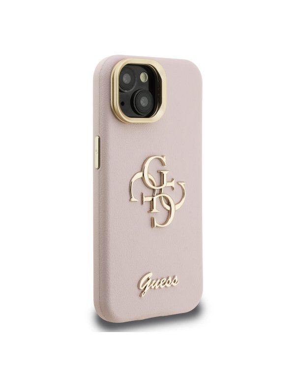 Guess PU Grained 4G Logo Stand Camera Frame Case Защитный чехол для iPhone 13 / розовый