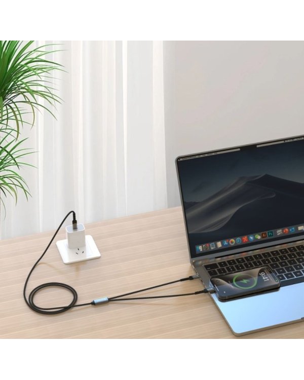 Swissten 2in1 Charging USB-C / 2x USB-C Kабель 100W 1.5m