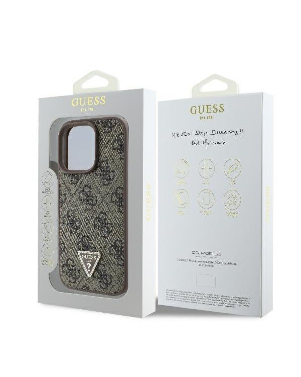 Guess Leather 4G Triangle Strass Защитный Чехол для Apple iPhone 16 Pro Max