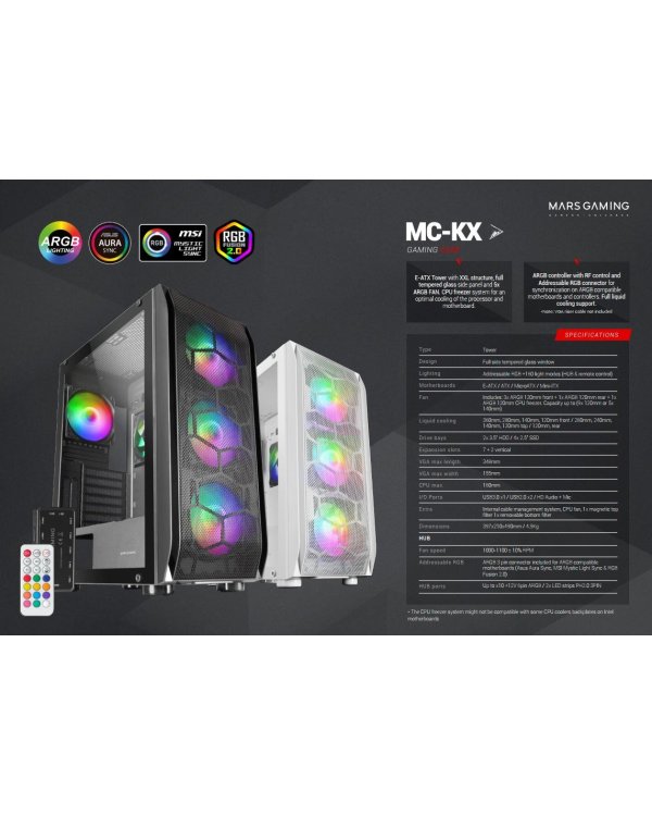Mars Gaming MC-KX XXL Компьютерный корпус E-ATX / 5x FAN / ARGB Chroma