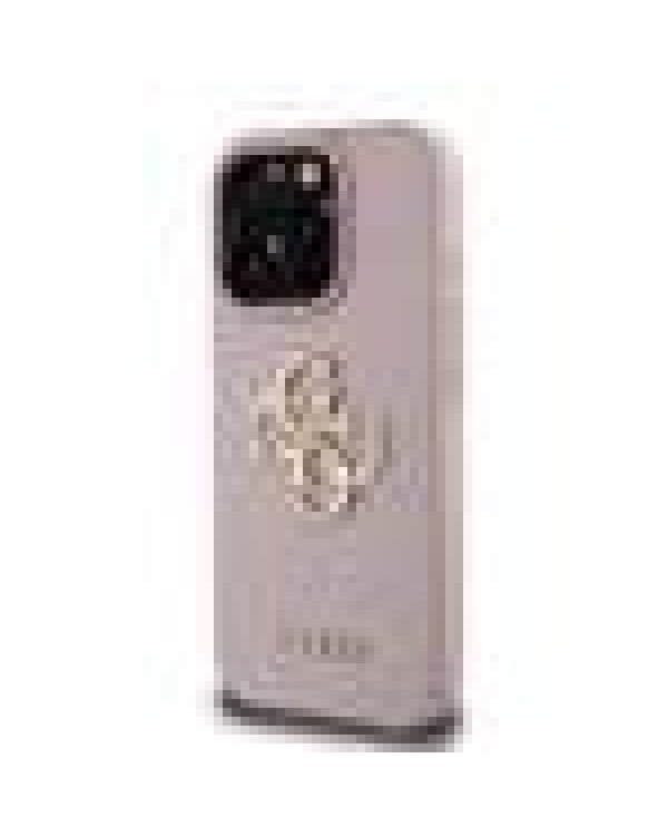 Guess PU Grained 4G Metal Logo Case Защитный чехол для iPhone 15 Pro / розовый