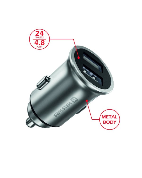 Swissten Metal Премиум Автомобильная зарядка 2 x USB / 4.8A