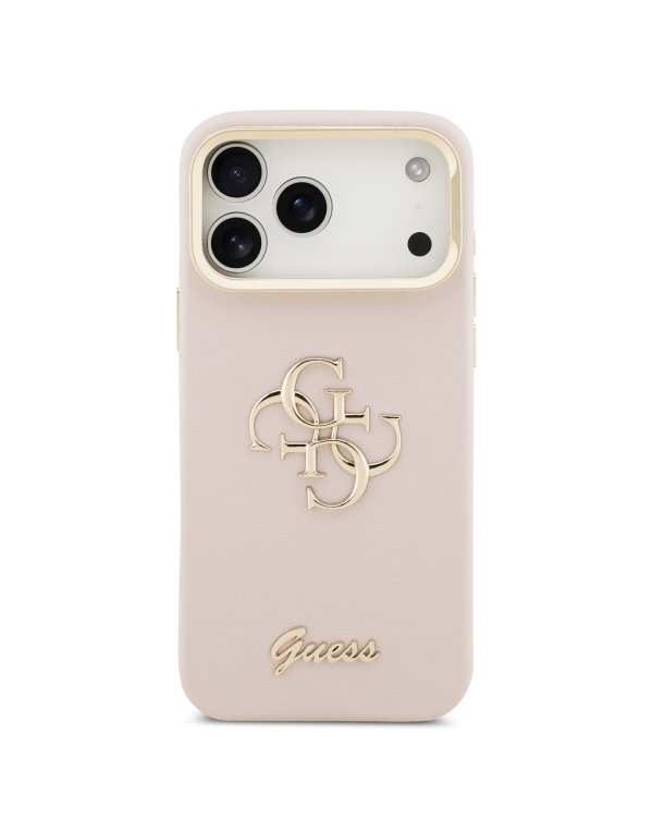 Guess PU Grained 4G Logo Stand Camera Frame Case Защитный чехол для iPhone 17 Pro Max / розовый