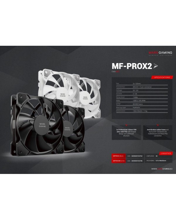 Mars Gaming MFPROX2 2x 120mm PC Case Fan