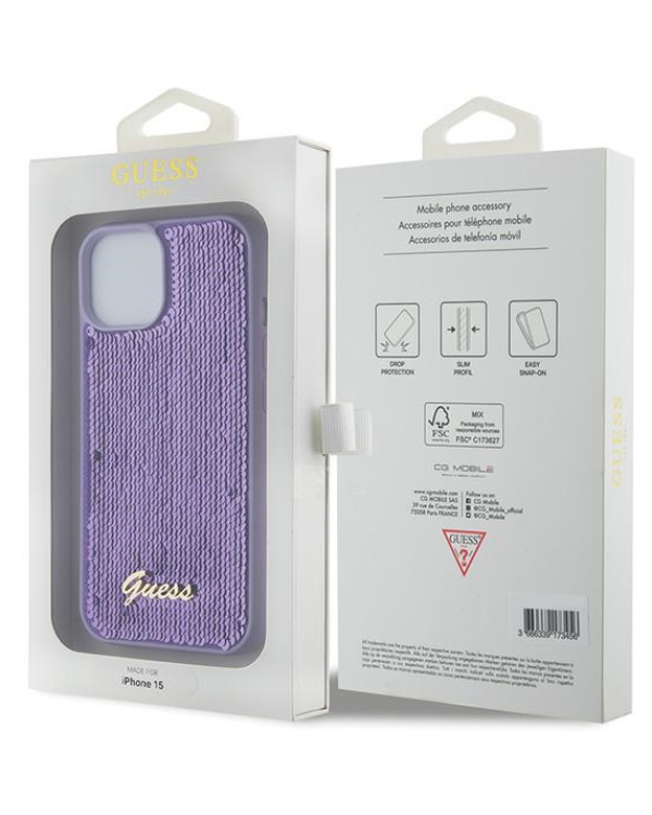 Guess HC Sequin Script Metal Case Защитный Чехол для Apple iPhone 15 Pro Max