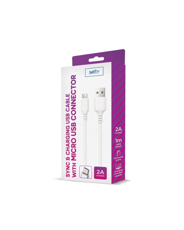 Setty Кабель USB-A - microUSB / 1m / 2A / белый