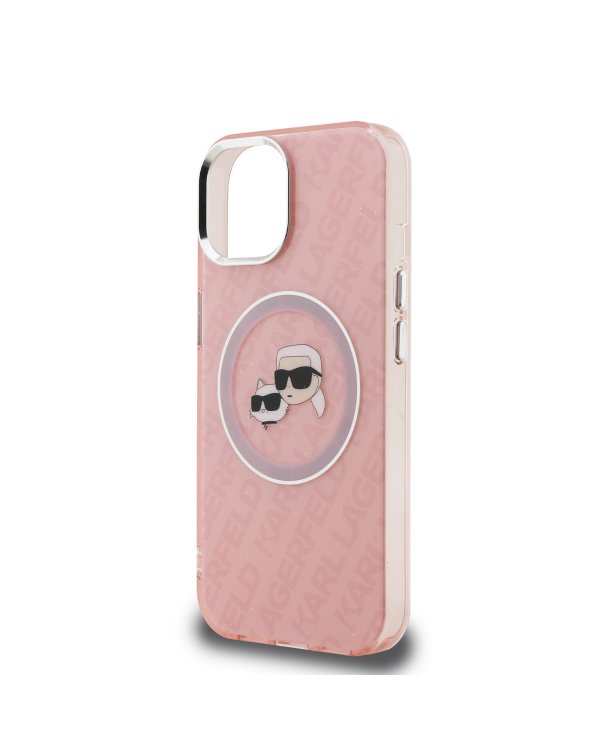 Karl Lagerfeld IML K&CH Heads Repeated Logo MagSafe Case for iPhone 15 Pink