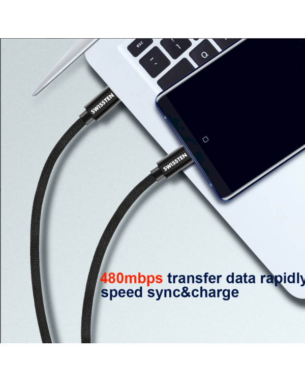Swissten Textile Универсальный Quick Charge 3.1 USB-C / USB-C Кабель данных и зарядки 3м Черный
