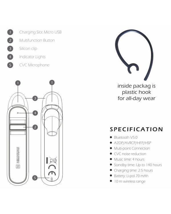 Swissten Caller Bluetooth HandsFree Наушник с Функцией MultiPoint / CVC Noise Reduction