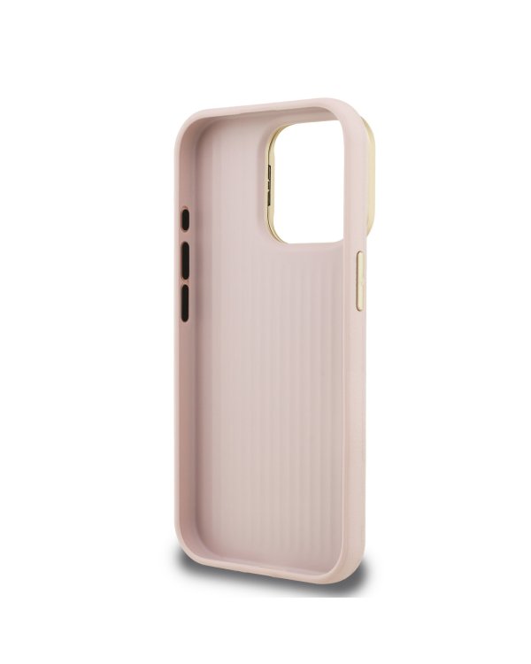 Guess PU Grained 4G Logo Stand Camera Frame Case Защитный чехол для iPhone 15 Pro / розовый