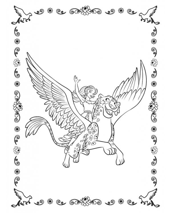 Елена — принцесса Авалора. Раскраска № 4 (Елена в красном платье)