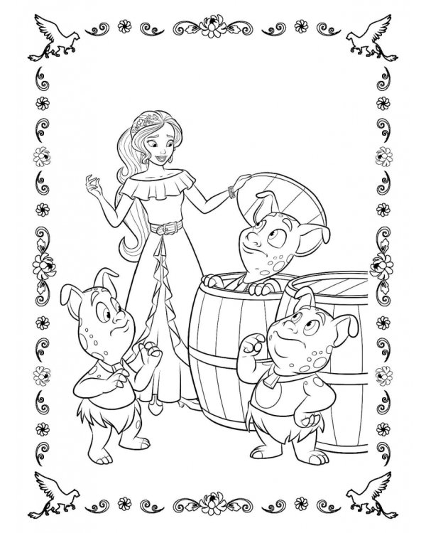 Елена — принцесса Авалора. Раскраска № 4 (Елена в красном платье)