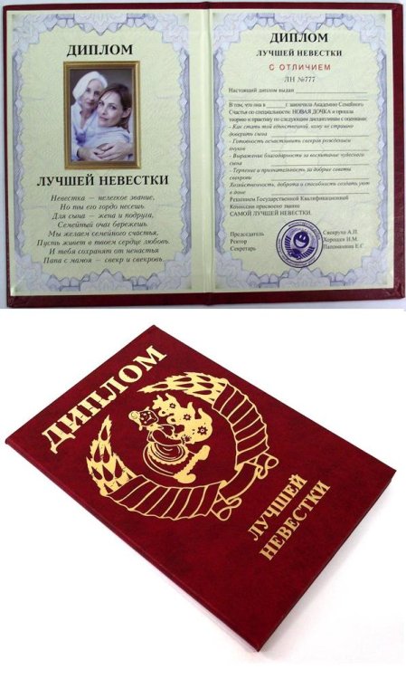 Диплом лучшей невестки