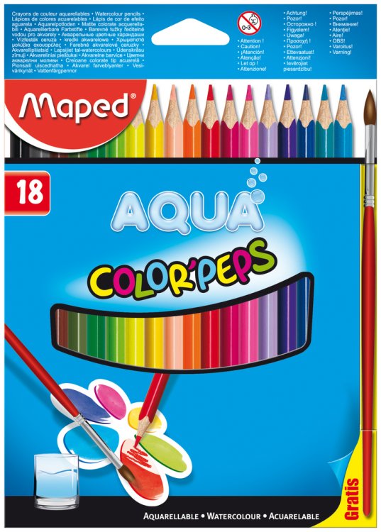 Карандаши цветные акварельные "Color Peps Aqua", 18 цветов + кисть