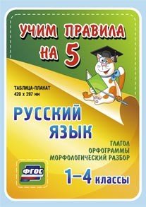 Обложка книги «Русский язык. Глагол. Орфограммы. Морфологический разбор. 1-4 классы. Таблица-плакат. ФГОС»