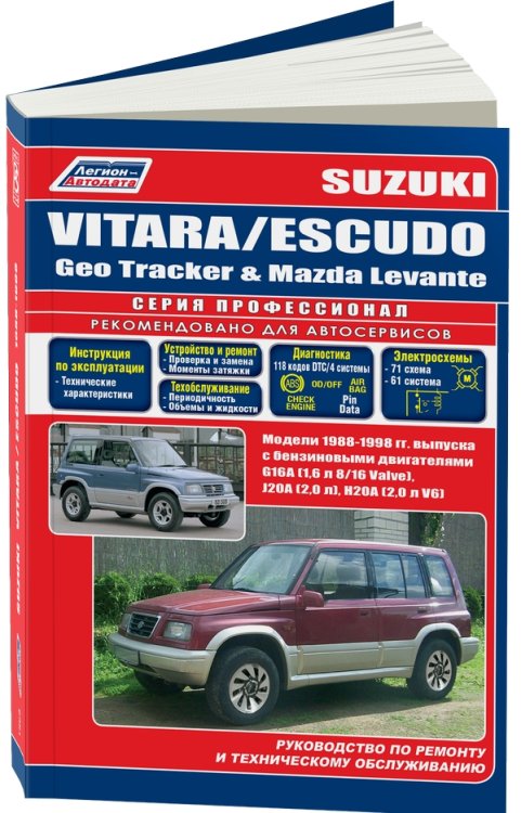 Suzuki Vitara/Еscudo / Geo Tracker, Mazda Levante. Модели 1988-1998 с бензиновыми двигателями G16A (1,6), J20A (2,0), H20A (2,0 V6). Ремонт. Эксплуатация. Техническое обслуживание