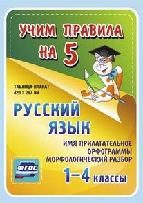 Обложка книги «Русский язык. Имя прилагательное. Орфограммы. Морфологический разбор. 1-4 классы. Таблица-плакат. ФГОС»