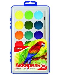 Краски акварельные, 18 цветов, с кистью (арт. Акв-003/01)