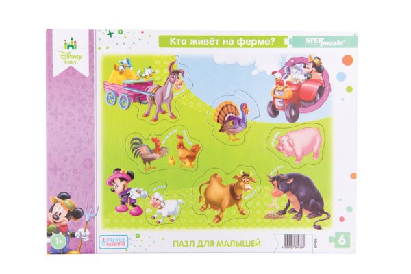 Обложка книги «Пазл для малышей Disney Baby "Кто живет на ферме?", 6 элементов»