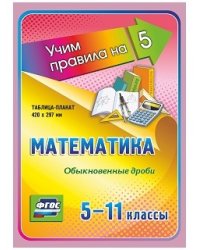 Математика. Обыкновенные дроби. 5-11 классы. Таблица-плакат. ФГОС